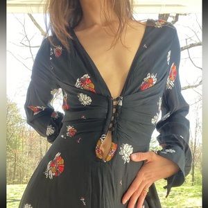 Free People Black Floral Maxi Dress size Small